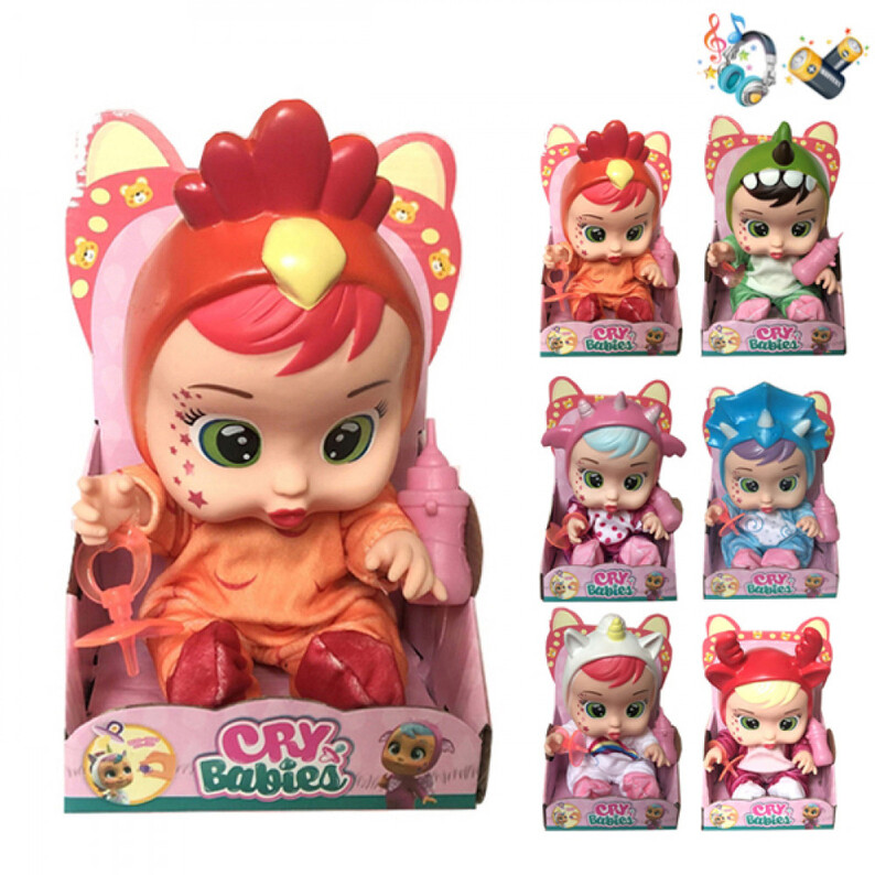 Doll in an open box with different characters, voice, 6 forms crying with tears