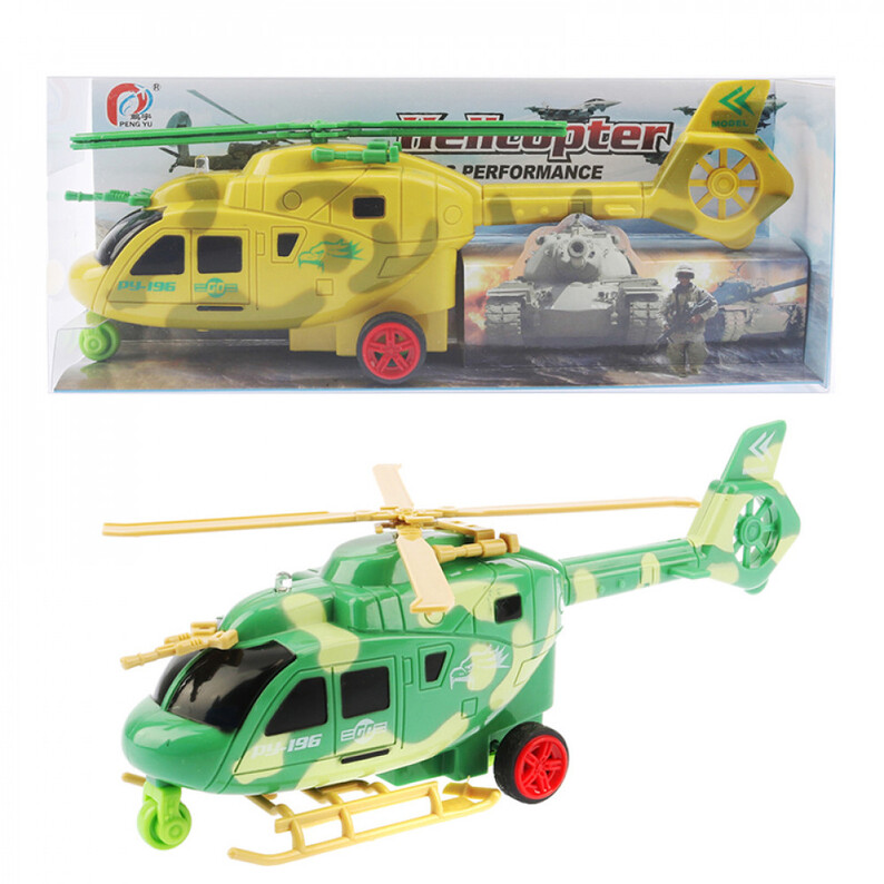 Toy military helicopter with inertia and e-battle sound, PVC box