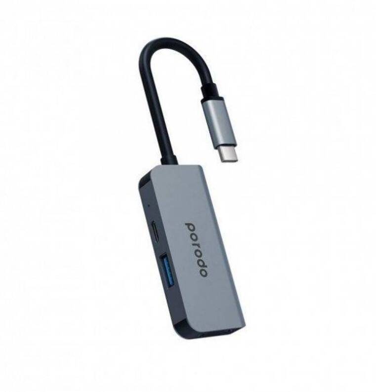 Алюминиевый концентратор USB-C Porodo 3 в 1