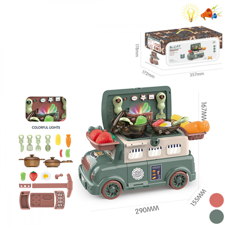 Car with an opening kitchen set