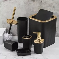 A set of plastic bathroom accessories